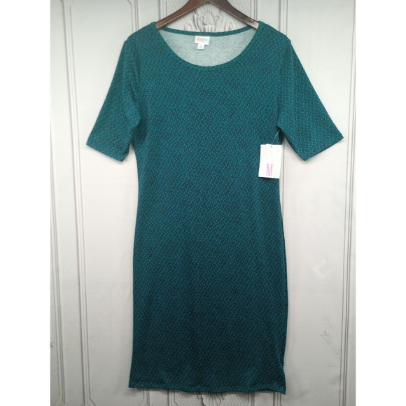 NWT LuLaRoe Dress SZ M Sheath Stretch Julia Style Turquoise 3/4 Sleeves Knee Len - Picture 1 of 16